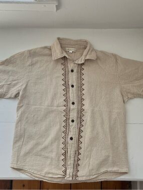 Men's Beige Short-Sleeve Linen Shirt